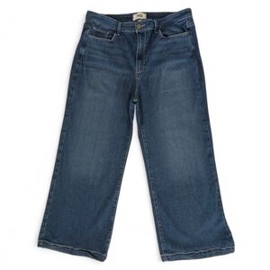 Paige Wide Leg Cropped Jeans Genesee Size 32 Medium Dark Blue Wash Denim Stretch